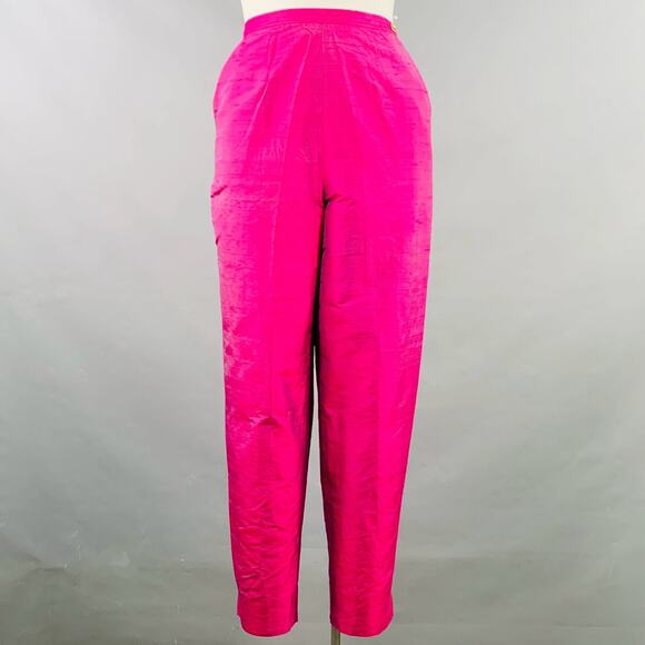 SAKS FIFTH AVENUE Size 12 Pink Fuchsia Silk Shantung Dress Pants - Picture 1 of 9